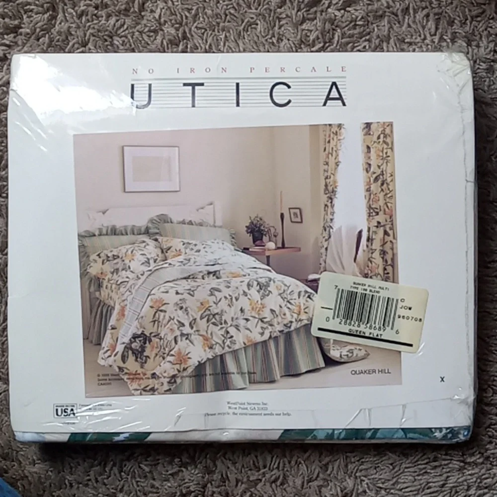 Vintage WestPoint UTICA Quaker Hill Magnolia Queen Flat Sheet Floral Cream